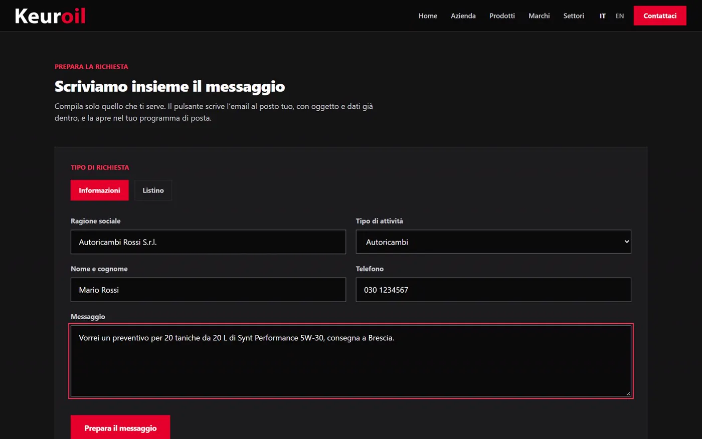 La richiesta di preventivo