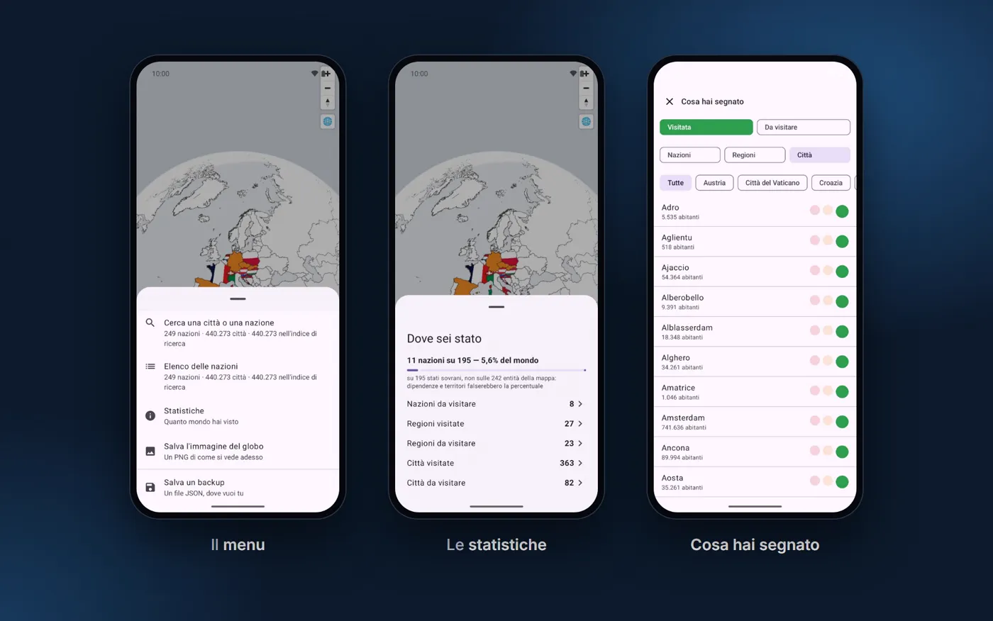 Statistiche e posti segnati